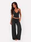Grey Ribbed Halter Top with Bead Detail Straps