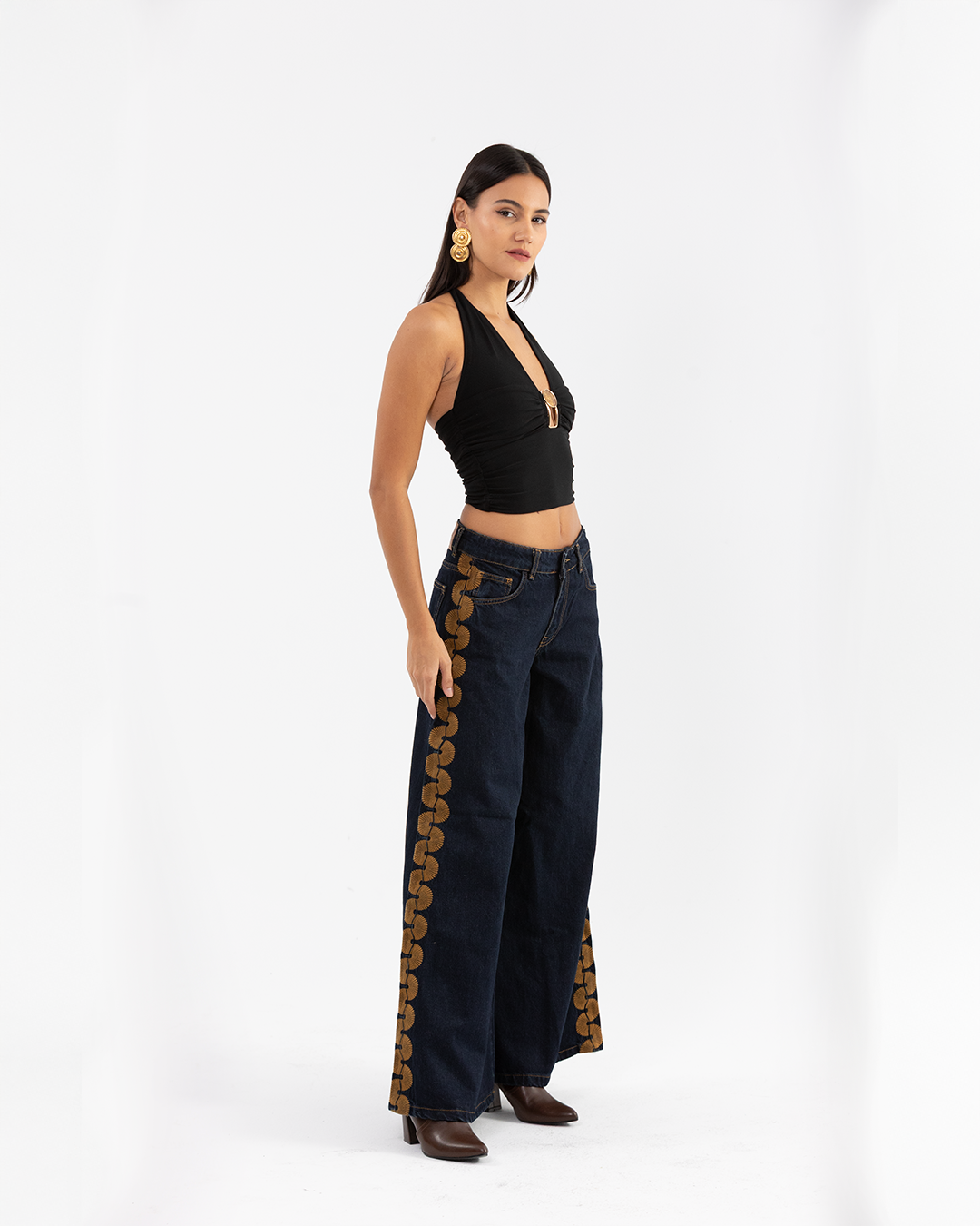Gold Stitch Wide-Leg Jeans