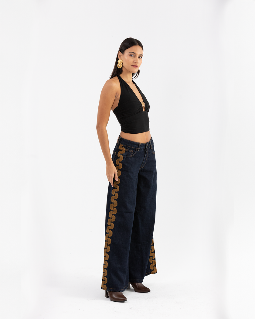 Gold Stitch Wide-Leg Jeans