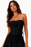 Black Strapless Corset with Front Lace-Up