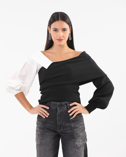 Black Layered Collar Knit