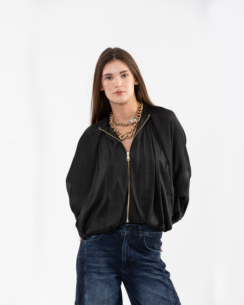Black Draped gold Zip-up Jacket