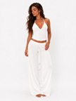 Off White Ribbed Halter Top with Bead Detail Straps