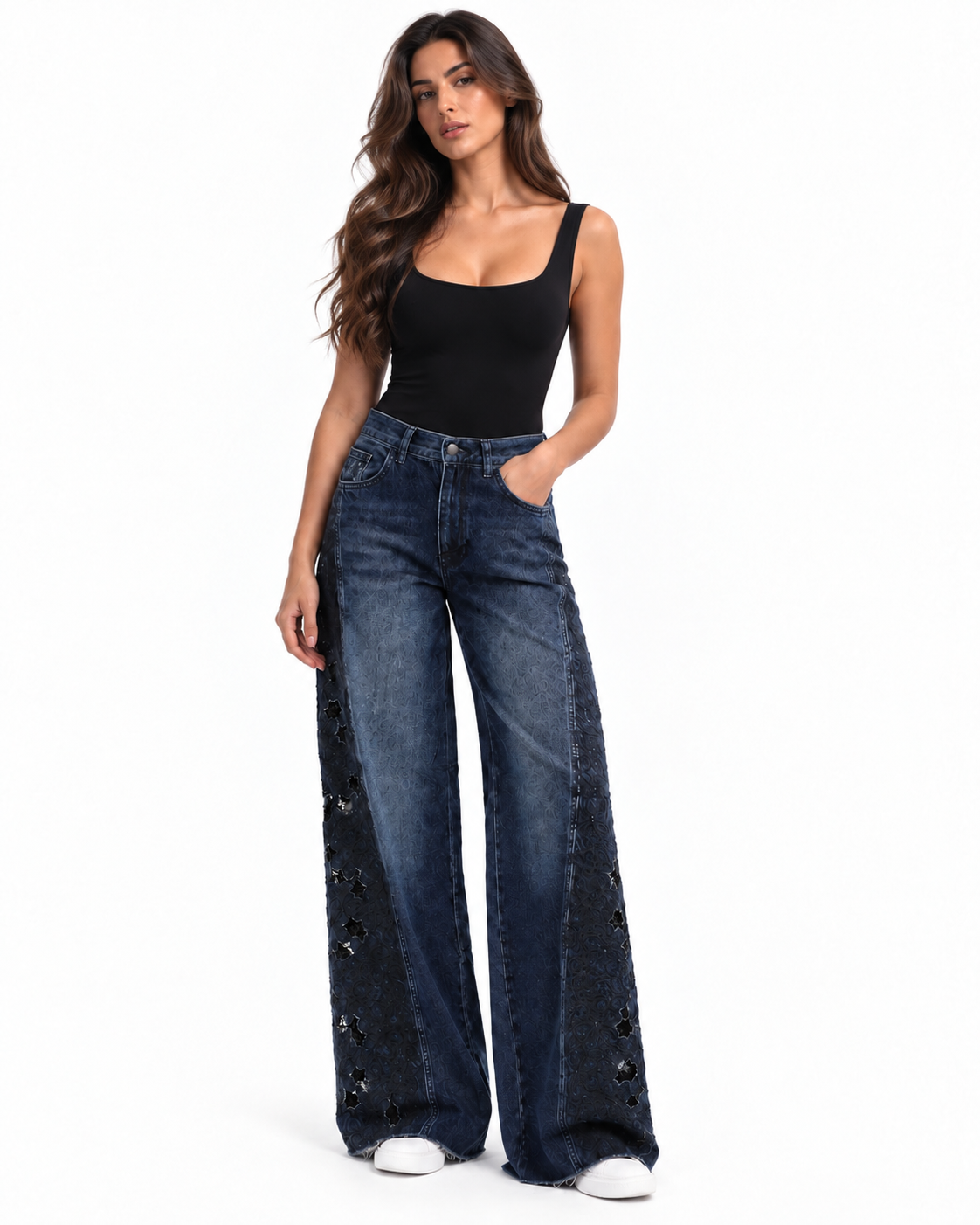 Dark Blue Lace Panel Jeans