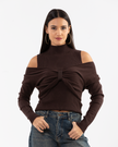 Brown Bow Layered Two-Piece Knit Pullover