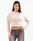 Beige Cropped Draped Sweatshirt