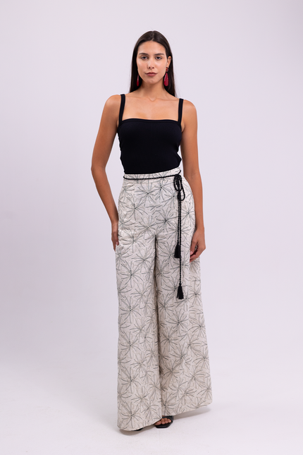 High Waist Wide Leg Linen Ecru Trousers