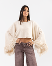 Crème Fringe Sleeve Pullover