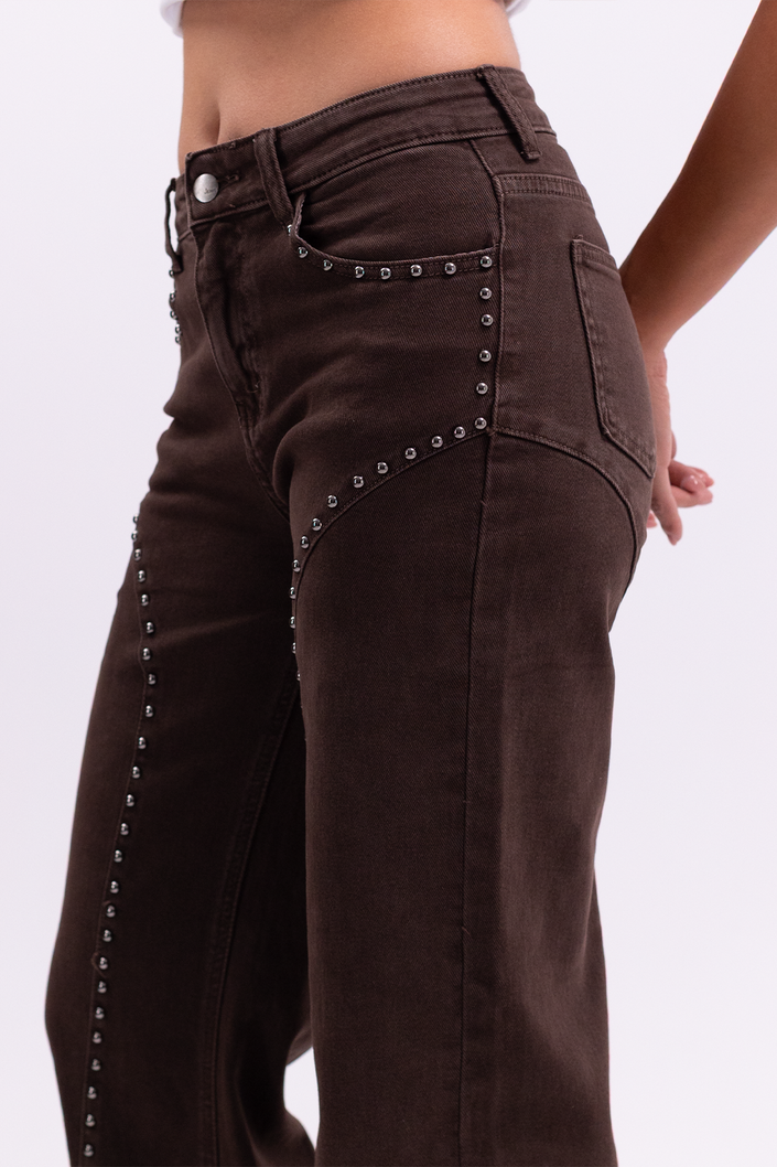 Studded Detail Brown Jeans