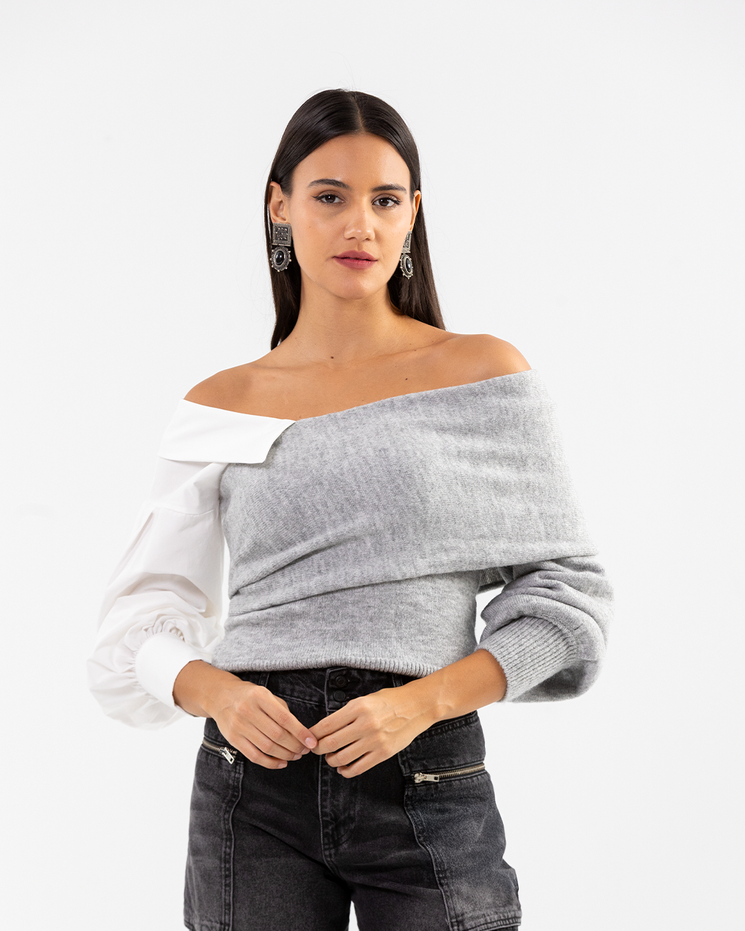 Light Grey Layered Collar Knit