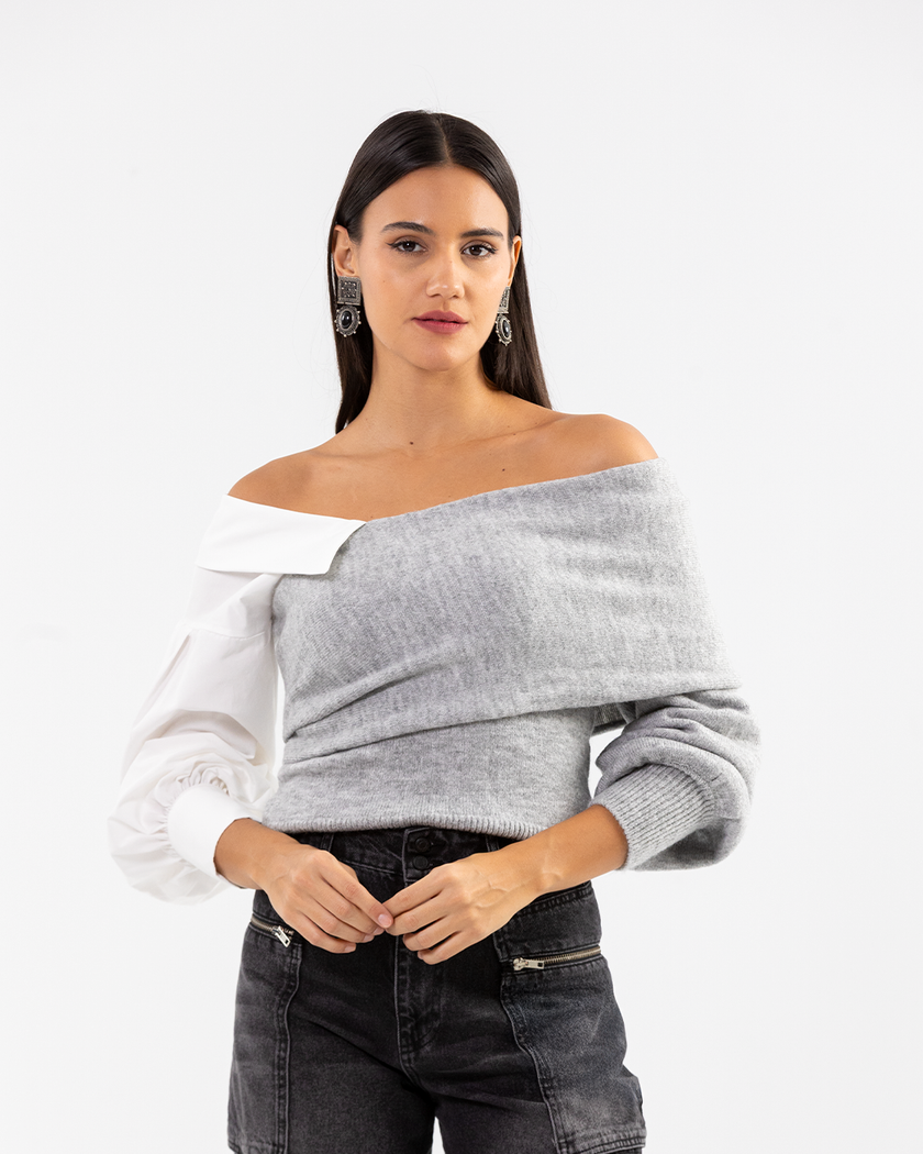 Light Grey Layered Collar Knit