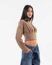 Brown Cropped Draped Sweatshirt