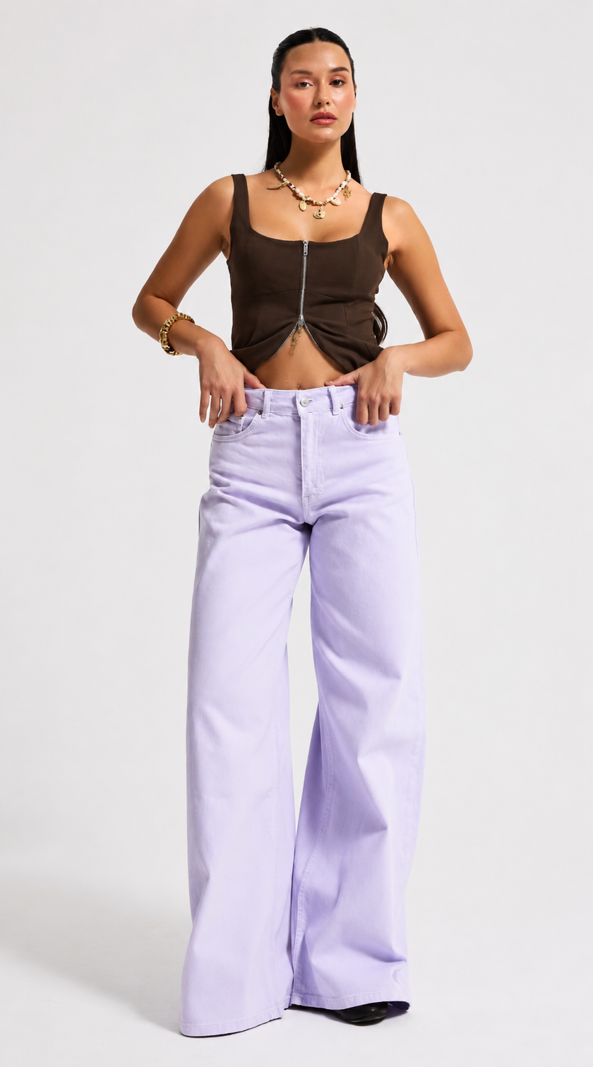 Lilac Mid Rise Wide Leg