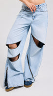Raw Cut Light Blue Denim with Zipper Details