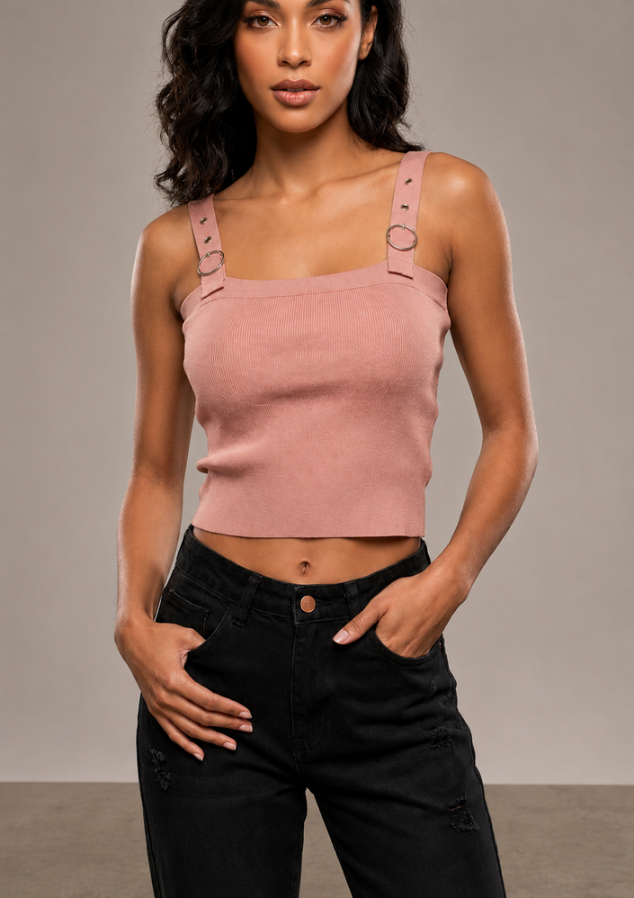 Tank In Pink Styled with Buckle Straps