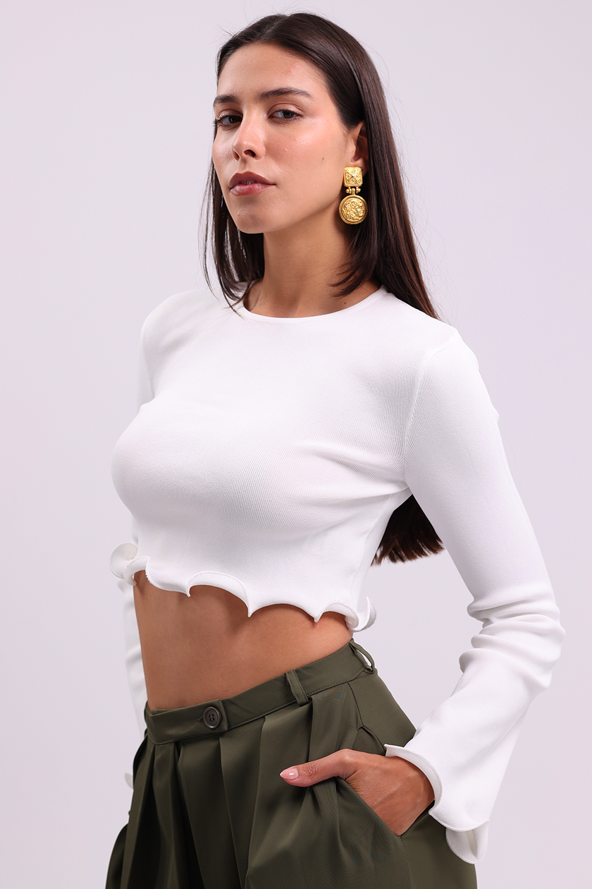 Crew Neck Knit Ecru Blouse