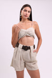 Short Biege with Brown Belt