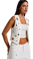 White Denim Vest with Eyelet Detail