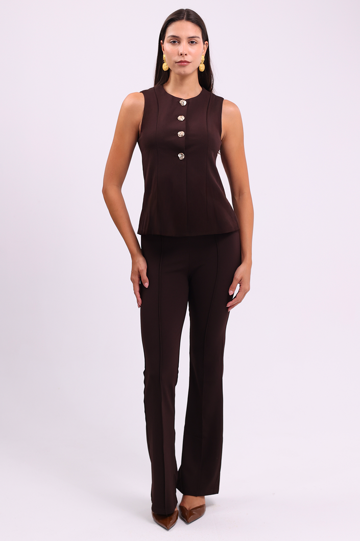 Gold Buttom Vest & Pants in Brown