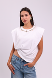 Muscle Tee with Gold Beaded Necklas