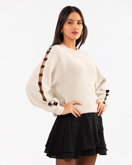 Ecru Stone Sleeve Pullover