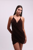 Chocolate Brown Draped Mini Dress