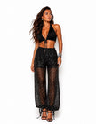 Black Sheer Sequin Wide Leg - Ankle Tie Pants
