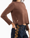 Brown Asymmetric Button Knit