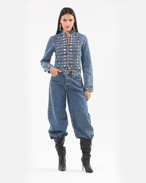 Blue Denim Balloon with Cinched Ankles