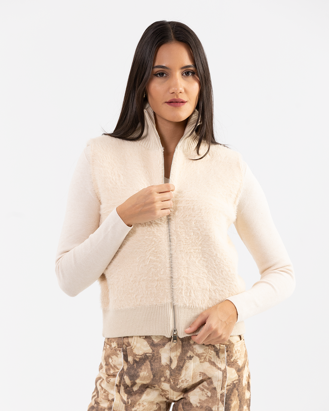 Cream Beige Boucle Vest
