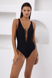 Ring Detail Black Swimsuit