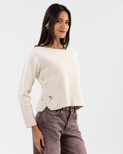 Ivory Asymmetric Button Knit
