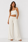 Ivory Embroidered Wide-Leg Pants with Bead Detail