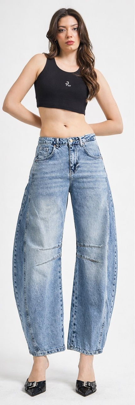 Wide Leg Barrel Balloon Jeans