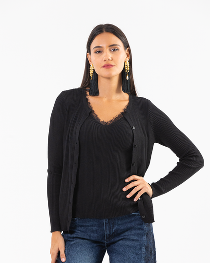 Black 2-in-1 Lace Trim Knot Top