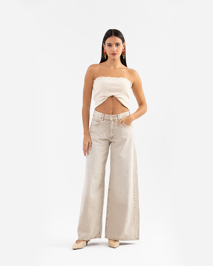 Wide-Leg Jeans Crème Vintage Wash