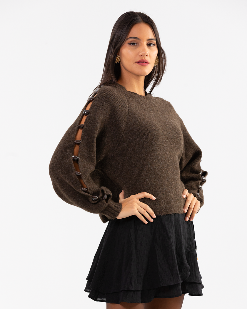 Brown Stone Sleeve Pullover