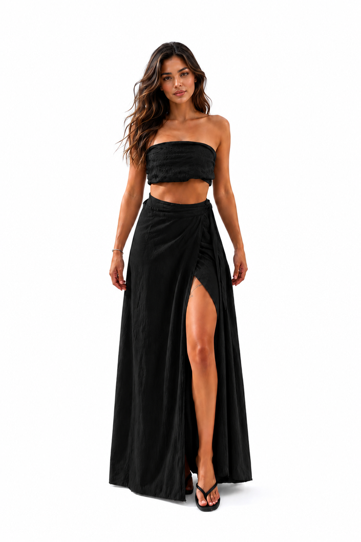 Black Linen Wrap Skirt