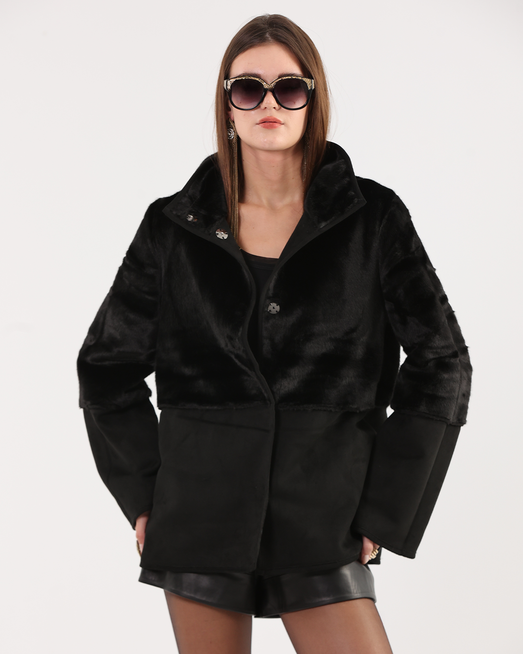 Reversible Jacket with Furry Panel Details
