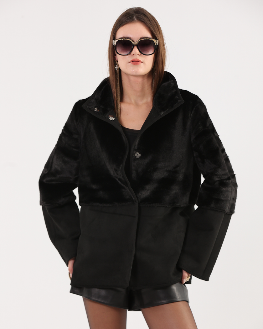 Reversible Jacket with Furry Panel Details