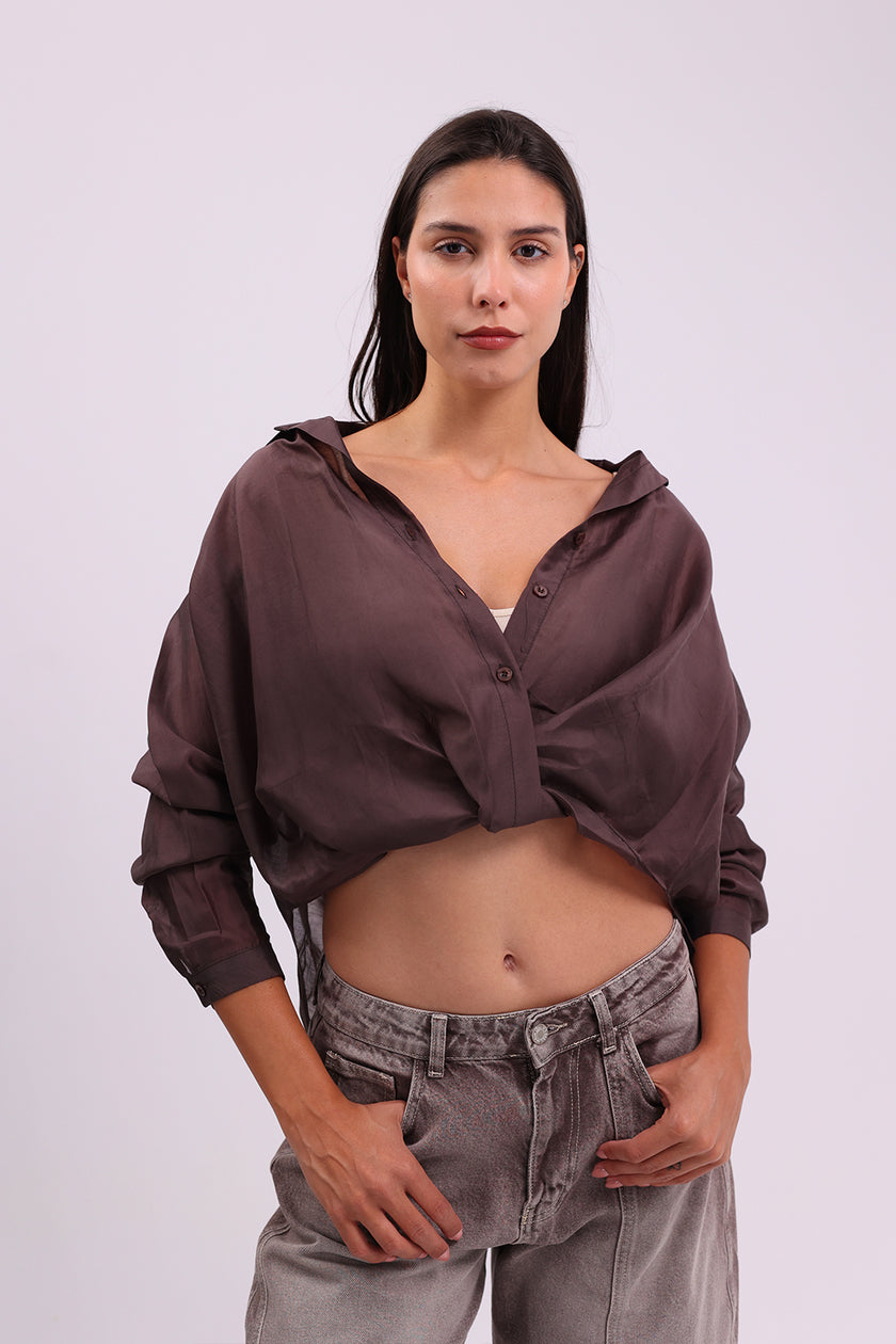 Chocolate Button-Up Blouse