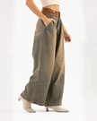 Vintage-Wash Brown Denim Pants with Brown Waistband