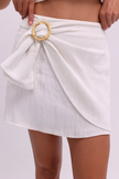 White Mini Skirt With Bamboo-Style Ring Buckle Detail