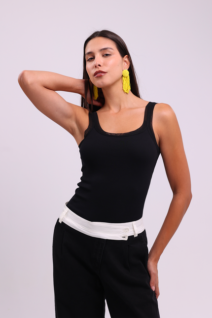 Black Sheer Trim Tank Top