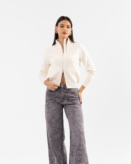 Double-Zip Ivory Knot Jacket