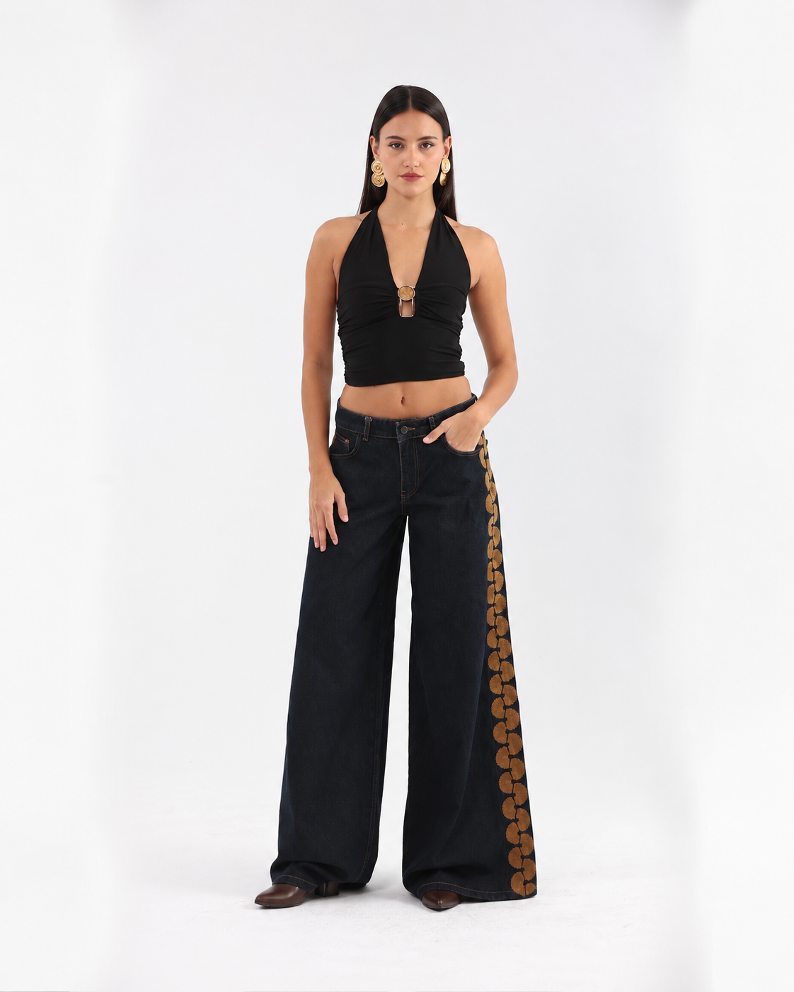Gold Stitch Wide-Leg Jeans