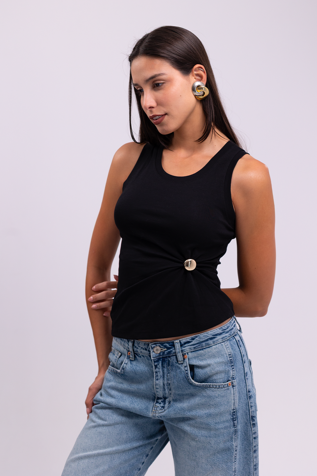 Black Button Tank Top