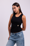 Black Button Tank Top