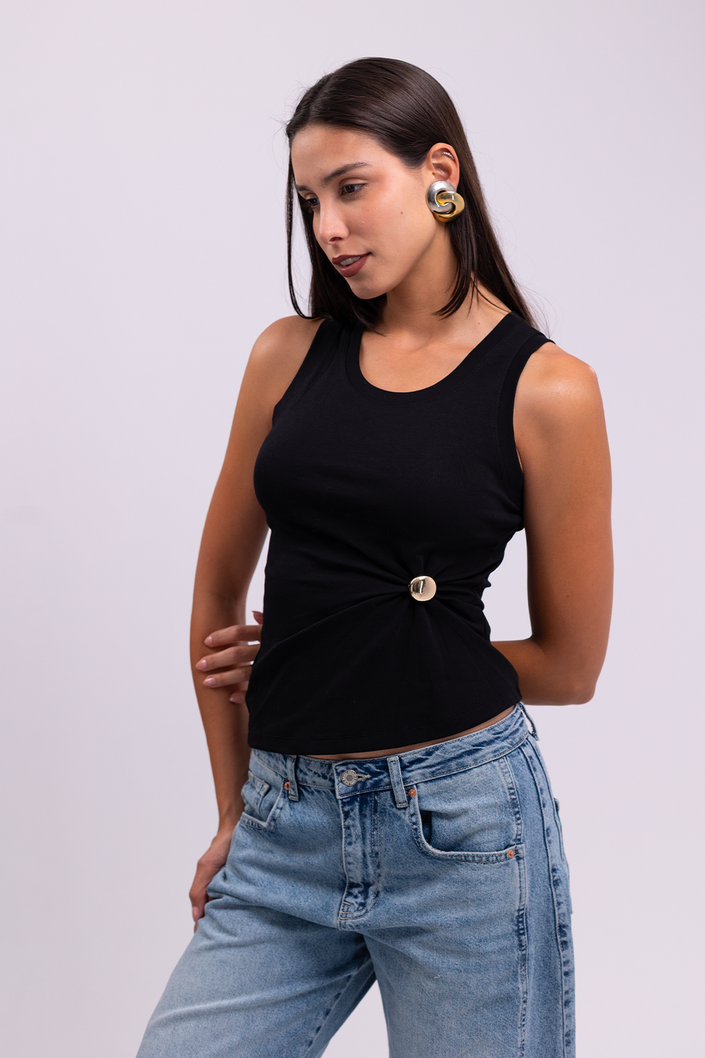 Black Button Tank Top