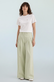 Wide Leg Trousers In Pistache with Pleat Detail
